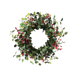 Rattan Wreath with Eucalyptus and Red Berries