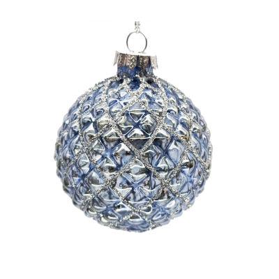 Blue Diamond Pattern Glass Ornament Ball
