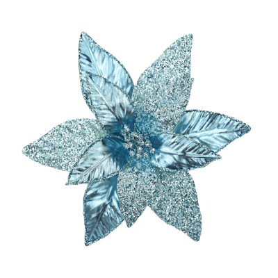 Ice Blue Poinsettia Clip with Glitter