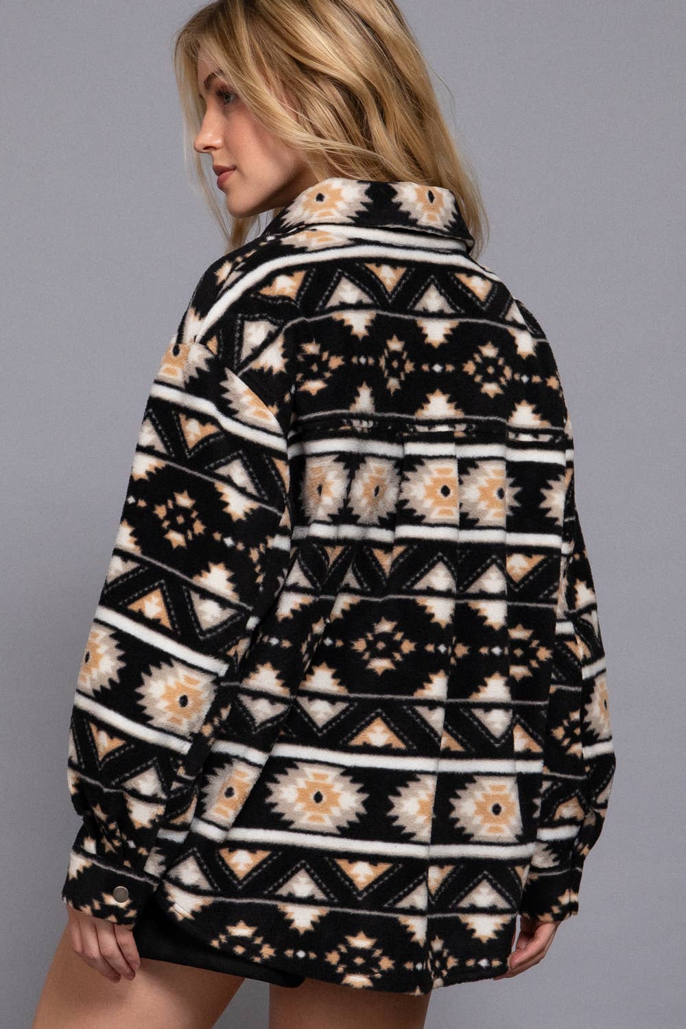 Aztec Long Sleeve Printed Fleece Shacket