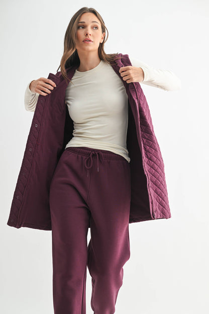 Plum Longline Quilted Cotton Blend Vest