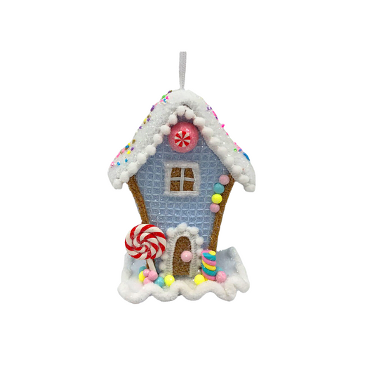 Blue and White Candy Sprinkle House Ornament