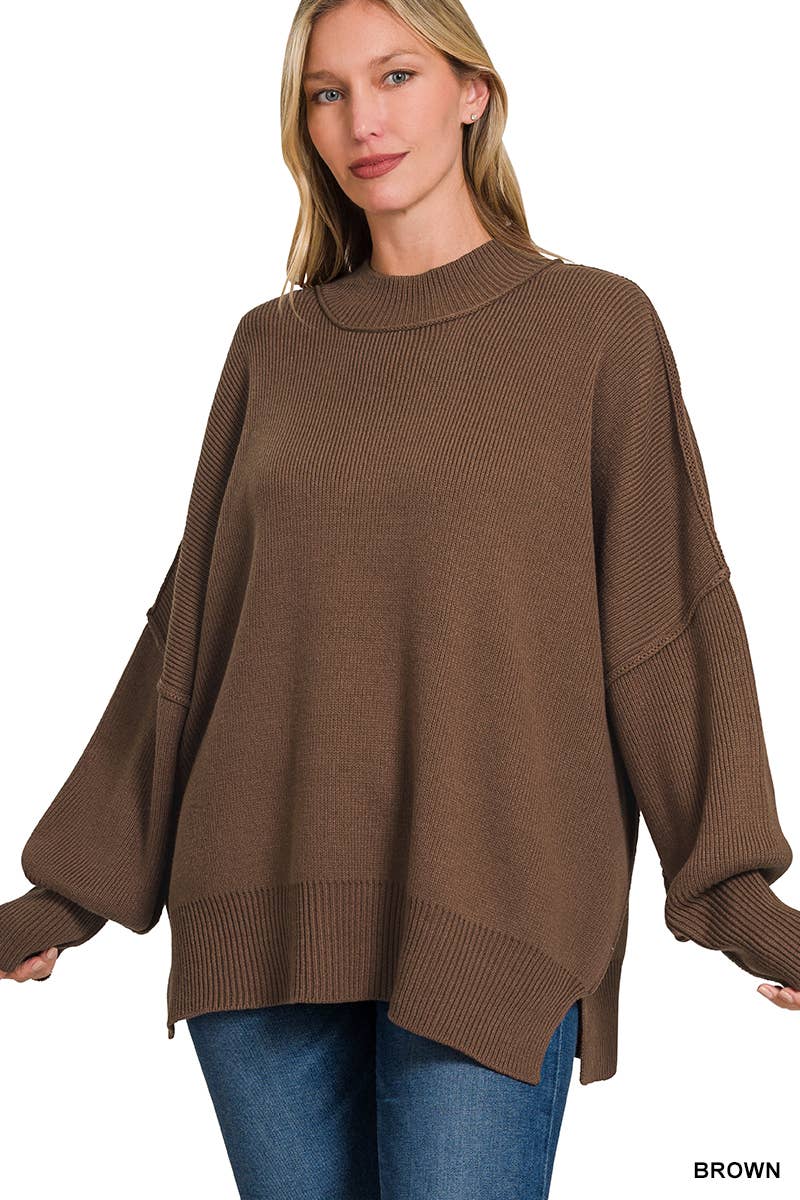 Chocolate Side Slit Oversized Sweater