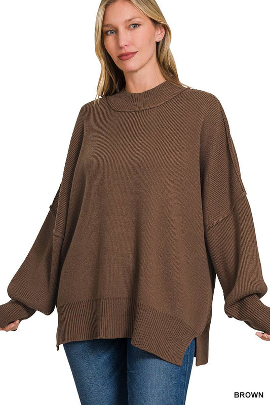 Chocolate Side Slit Oversized Sweater