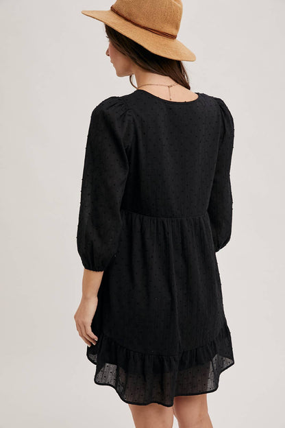 LAINEY EMBROIDERED RUFFLED BABY DOLL DRESS