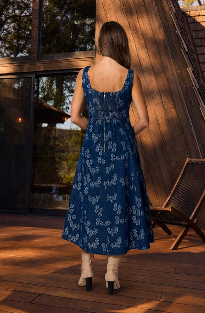 Abigail Floral Denim Midi Dress