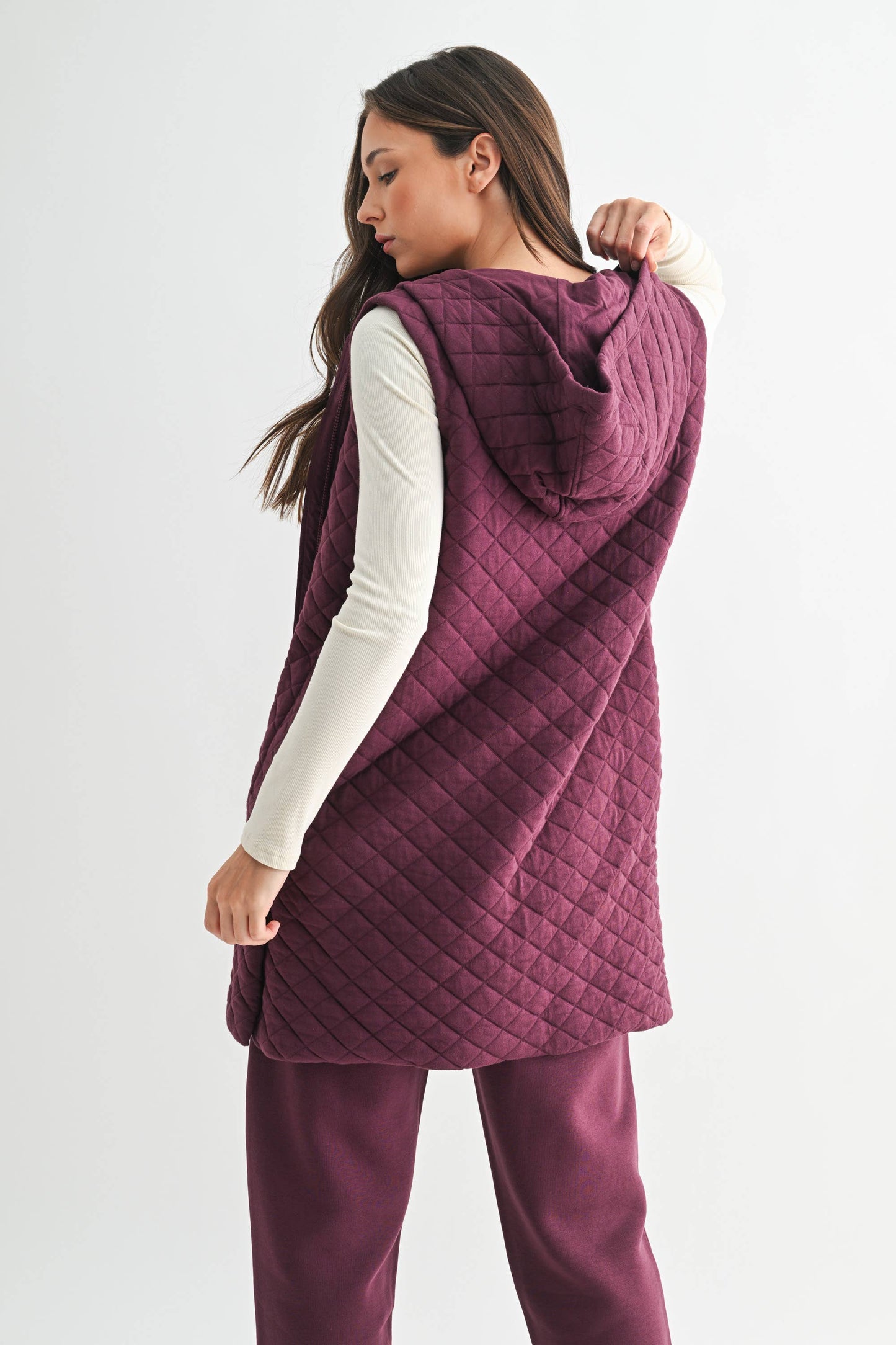Plum Longline Quilted Cotton Blend Vest