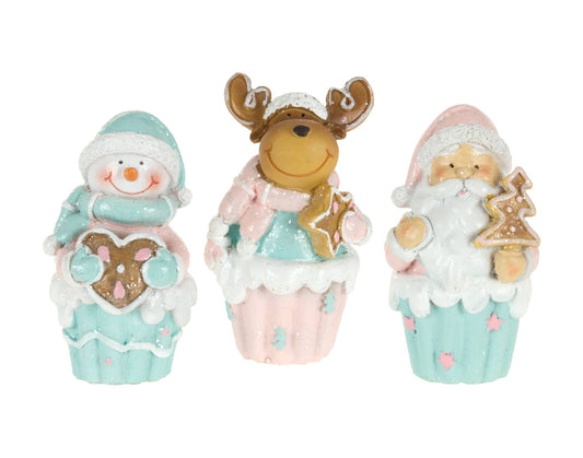 3.5" Santa, Snowman or Moose Cupcake Figurine