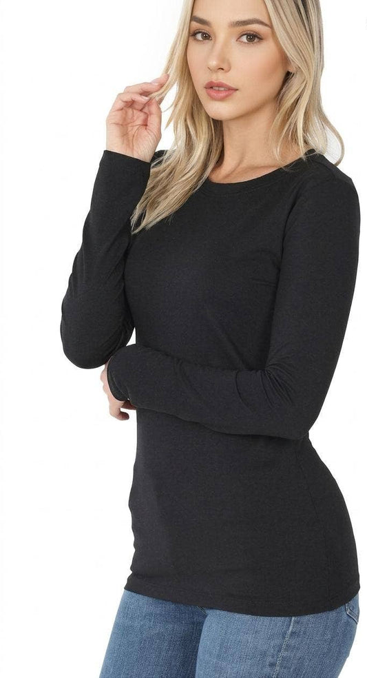 Black Microfiber Long Sleeve Basic Tee