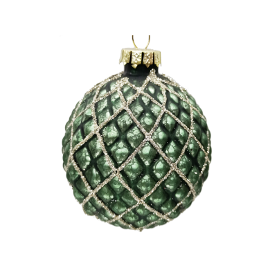 Green Bubble Pattern with Gold Glitter Glass Ornament