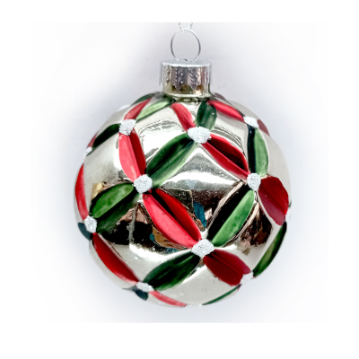 Green and Red Embossed Glass Ornament