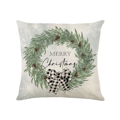 Merry Christmas Green Wreath Pillow
