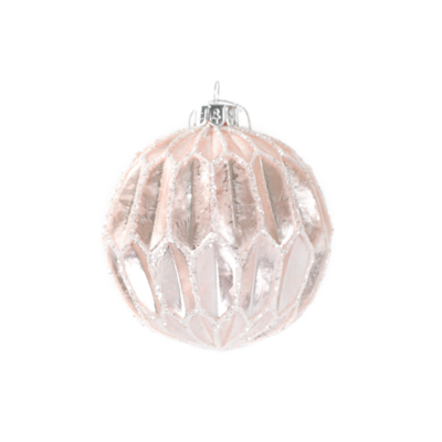Pink Glass Ornament Ball with Diamond Lines