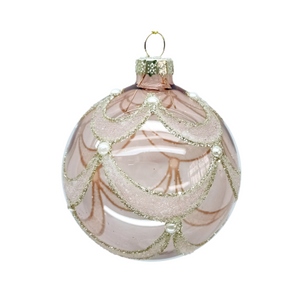 Pink Glitter Scallop Glass Ornament