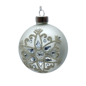 Matte White Snowflake Glass Ball