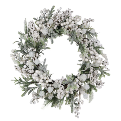 White Berry Wreath with Frosted Mistletoe