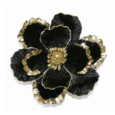 Black Magnolia Clip with Gold Trim