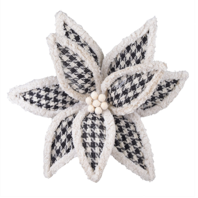 Black and White Poinsettia Clip with Fur Trim