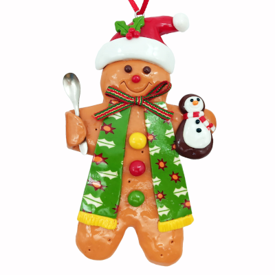 Gingerbread with Penguin Clay Ornament