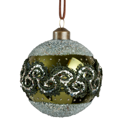 Glass Ornament with Green Glitter and Frost
