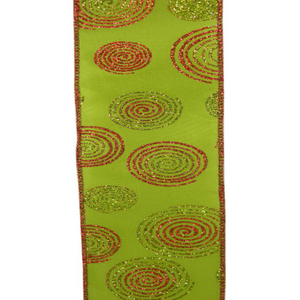 Green and Red Ribbon with Swirl Pattern