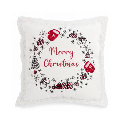 Merry Christmas Pillow with White Fur Trim