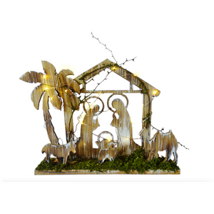 Wooden Nativity Set with Lights