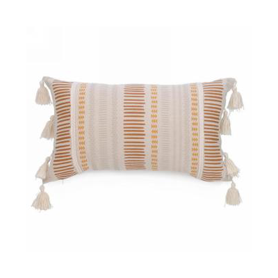 Orange & Mustard Striped Rectangle Pillow with Tassels