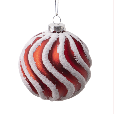 Red Ornament with White Frosted Swirls