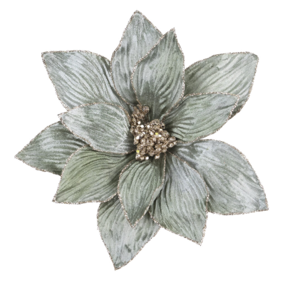 Slate Green with Champagne Glitter Poinsettia Clip