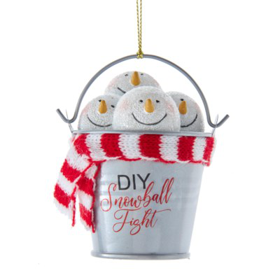 Snowball Fight Metal Pail Ornament