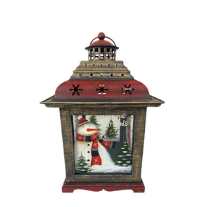 Wooden Snowman Lantern 14"