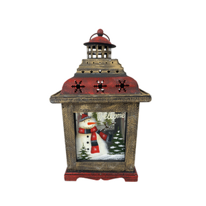 Wooden Snowman Lantern 11"