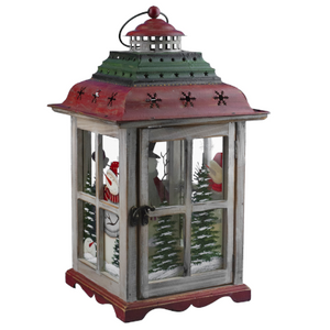 Snowman Lantern Wooden 16"