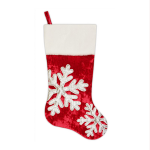 Red Crushed Velvet Stocking with Snowflake