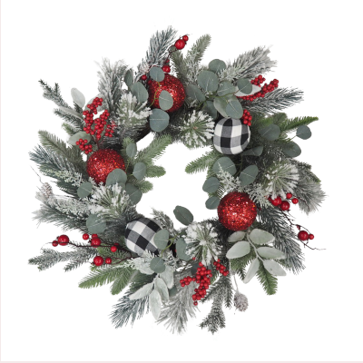 Mixed Pine Wreath with Plaid Ball